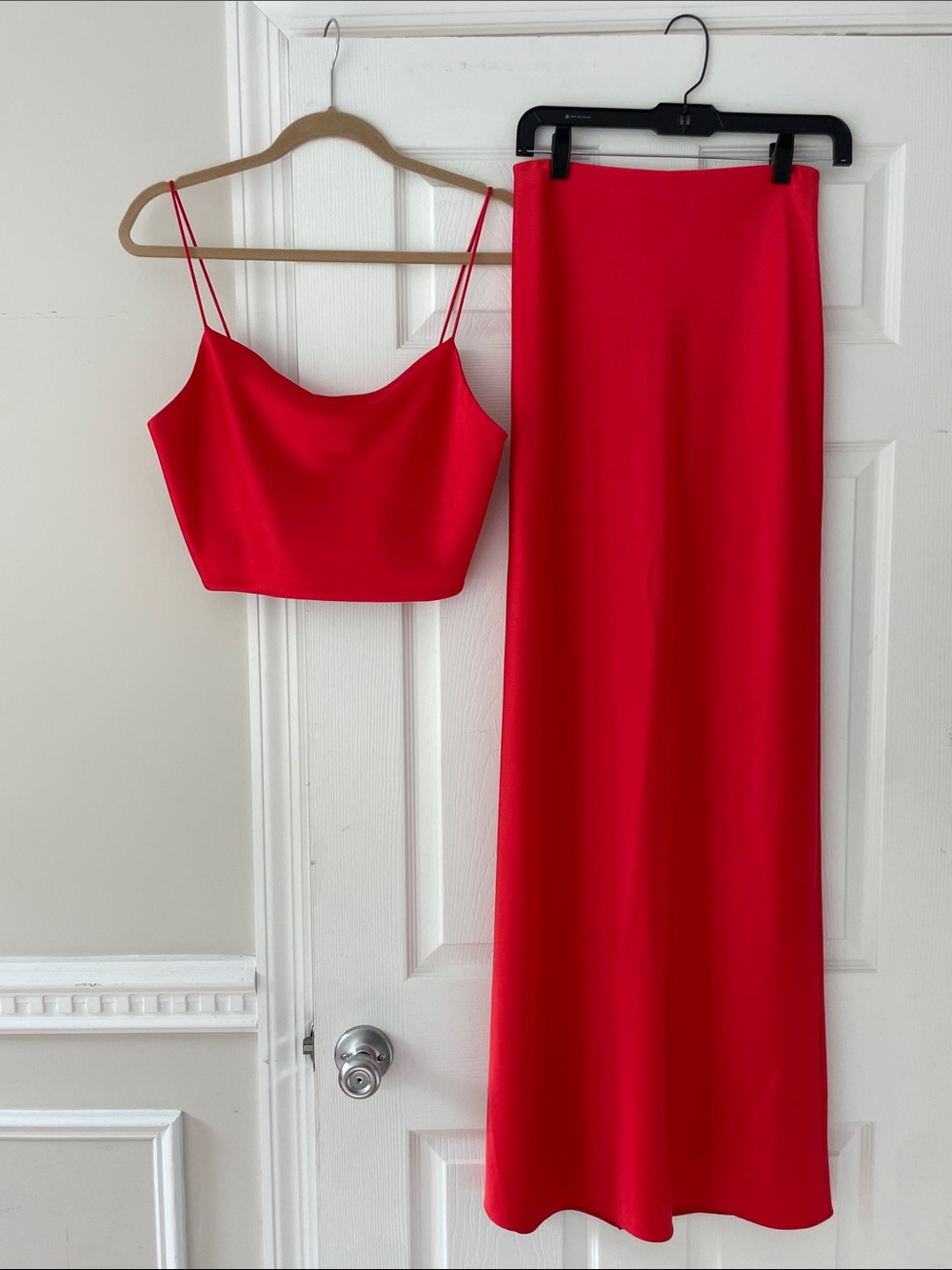 Women's Red Satin Two Piece Set